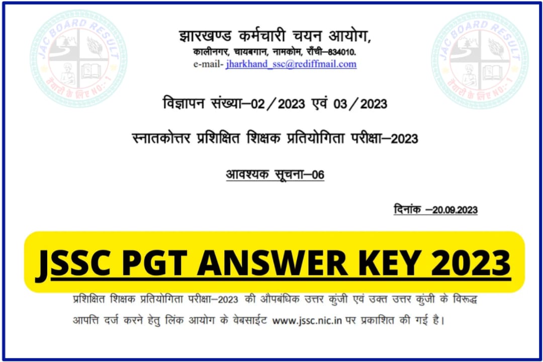 Jharkhand JSSC PGT Teacher Result 2023